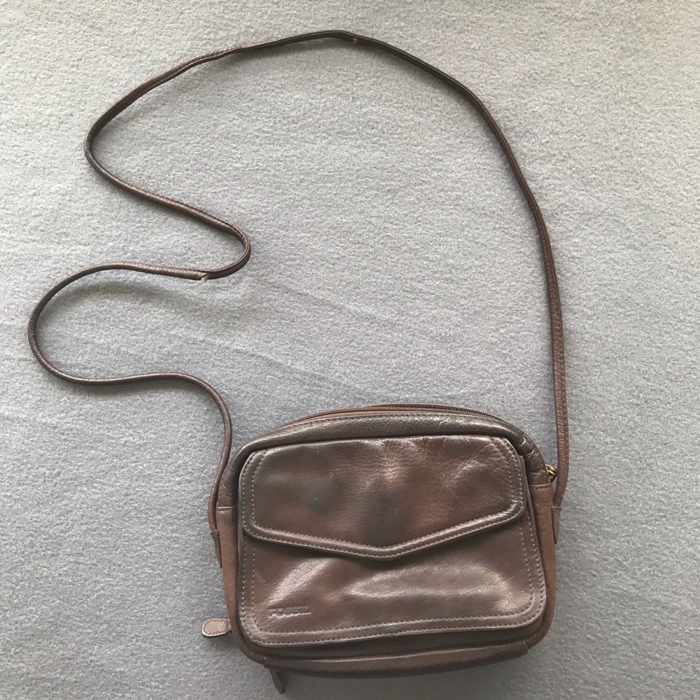 Rare 1980s FOSSIL Dark Coffee Brown Leather Crossbody  FLAWS